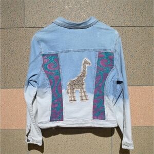 Upcycled Denim Jean Jacket with Giraffe Design
